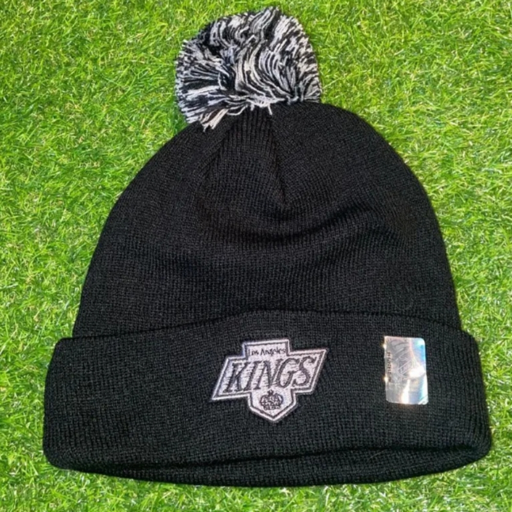 Los Angeles Kings NHL Zephyr Cuffed Pom Knit Hat Black Vtg